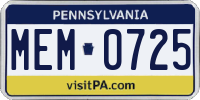 PA license plate MEM0725