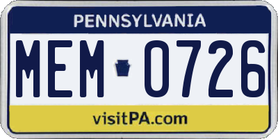 PA license plate MEM0726