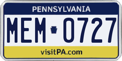 PA license plate MEM0727