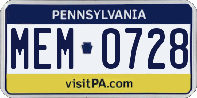 PA license plate MEM0728