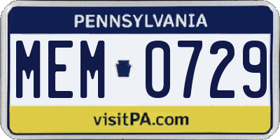 PA license plate MEM0729