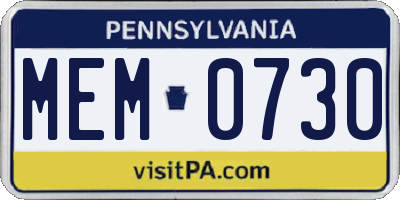 PA license plate MEM0730