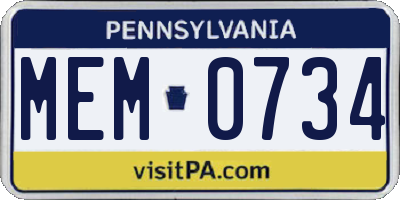 PA license plate MEM0734
