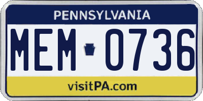 PA license plate MEM0736