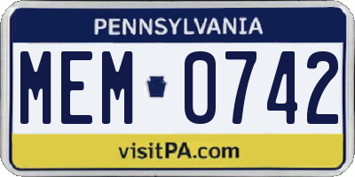 PA license plate MEM0742