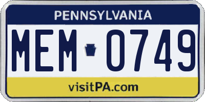 PA license plate MEM0749