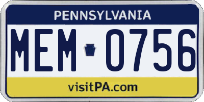 PA license plate MEM0756