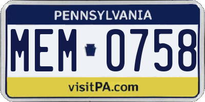 PA license plate MEM0758