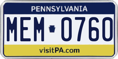 PA license plate MEM0760