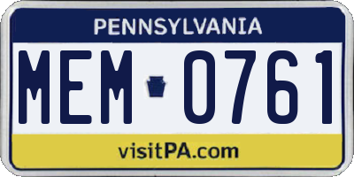 PA license plate MEM0761