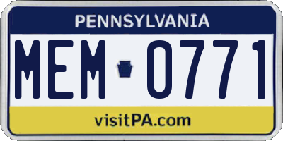PA license plate MEM0771