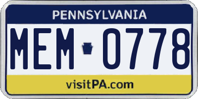 PA license plate MEM0778