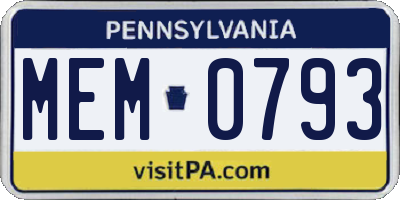 PA license plate MEM0793
