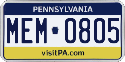 PA license plate MEM0805