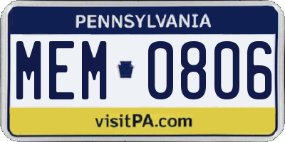 PA license plate MEM0806