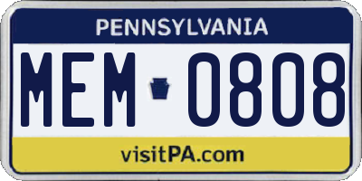 PA license plate MEM0808