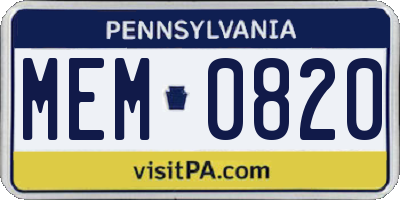 PA license plate MEM0820