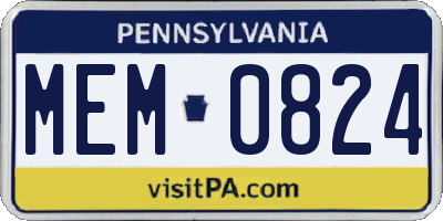 PA license plate MEM0824