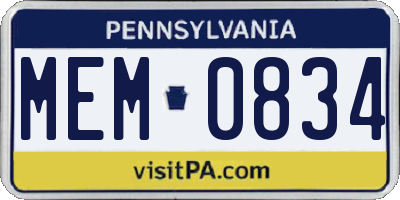 PA license plate MEM0834