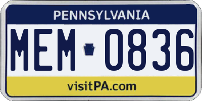 PA license plate MEM0836