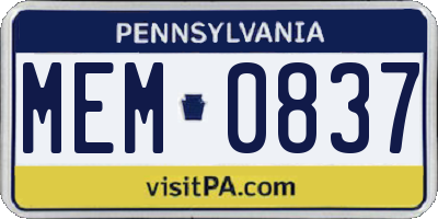 PA license plate MEM0837