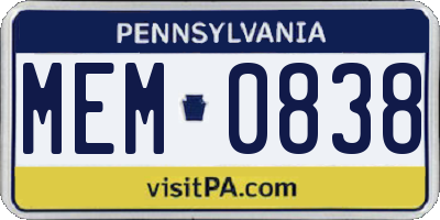 PA license plate MEM0838