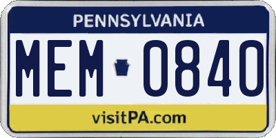 PA license plate MEM0840