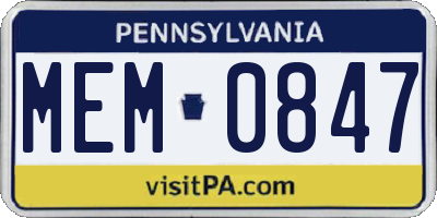 PA license plate MEM0847