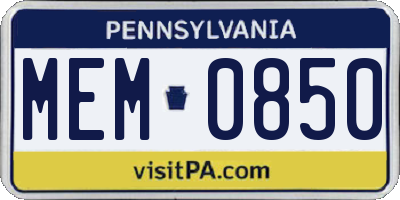PA license plate MEM0850