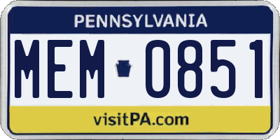PA license plate MEM0851