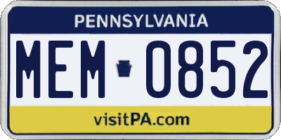 PA license plate MEM0852