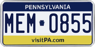 PA license plate MEM0855