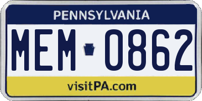 PA license plate MEM0862