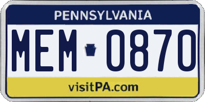 PA license plate MEM0870