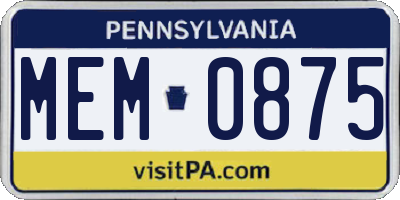 PA license plate MEM0875