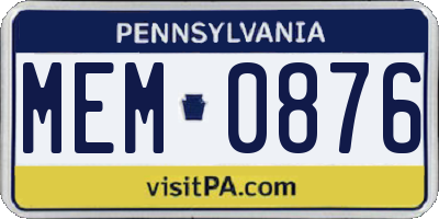 PA license plate MEM0876