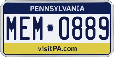 PA license plate MEM0889
