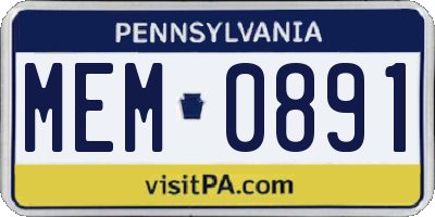 PA license plate MEM0891