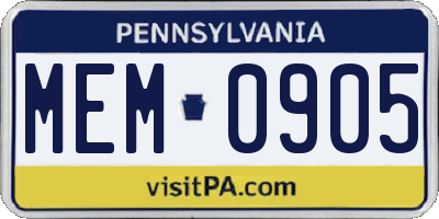 PA license plate MEM0905