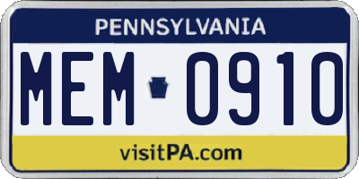 PA license plate MEM0910