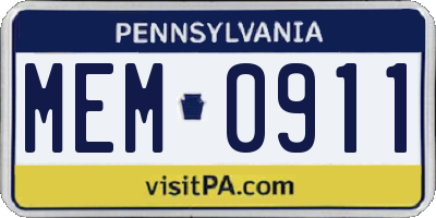 PA license plate MEM0911