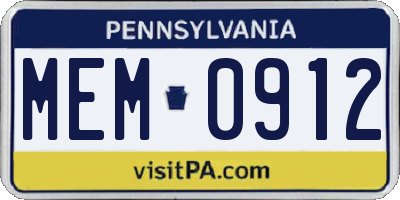 PA license plate MEM0912