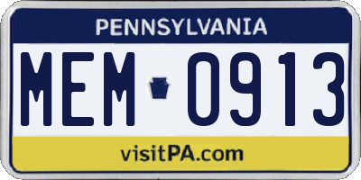 PA license plate MEM0913
