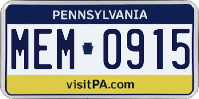 PA license plate MEM0915