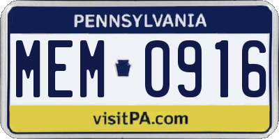 PA license plate MEM0916