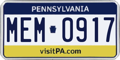 PA license plate MEM0917