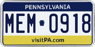 PA license plate MEM0918