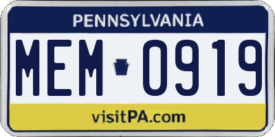 PA license plate MEM0919