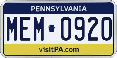 PA license plate MEM0920