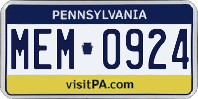 PA license plate MEM0924